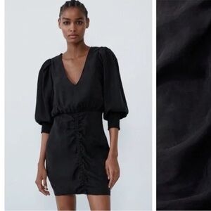 Zara Elegant Black Puff Sleeve Mini Dress